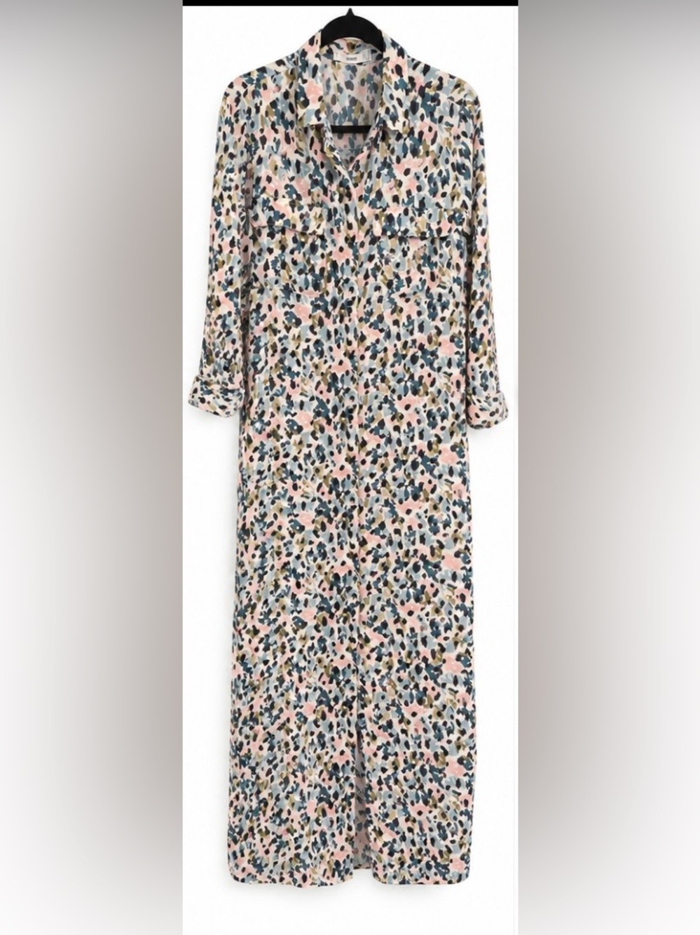 Mango MNG Abstract Leopard Print Maxi Shirt Dress Size M US 6